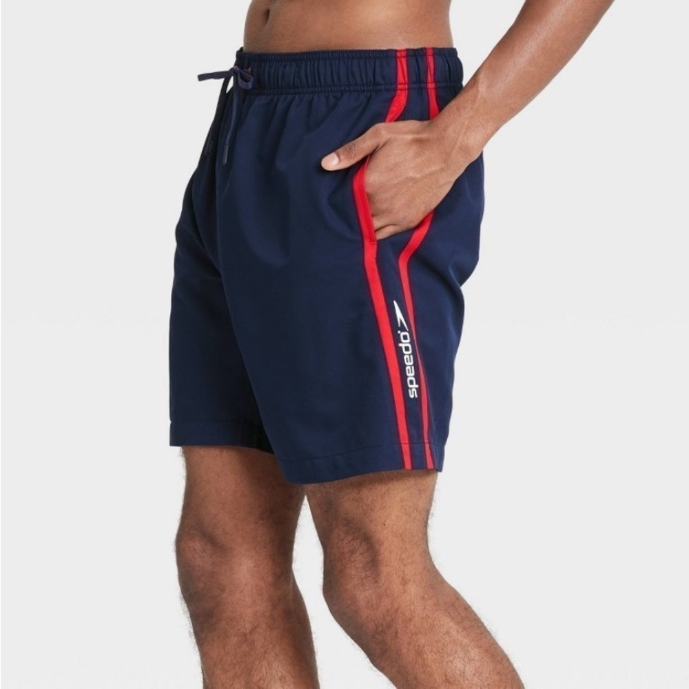 Speedo Men's 8" Striped Swim Trunks -
Navy M